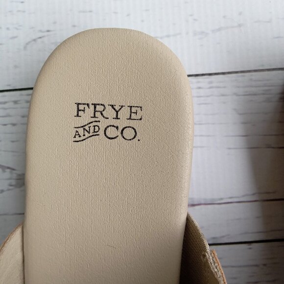 Frye and Co Quincey Toe Loop Sandals Sz 8.5 Taupe Low Wedge Buckle Strap Comfort - Picture 10 of 12